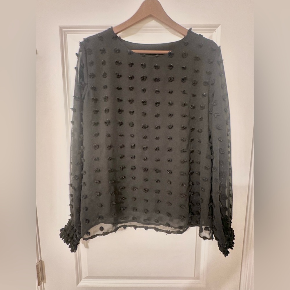 Black Textured Long Sleeve Women's Top